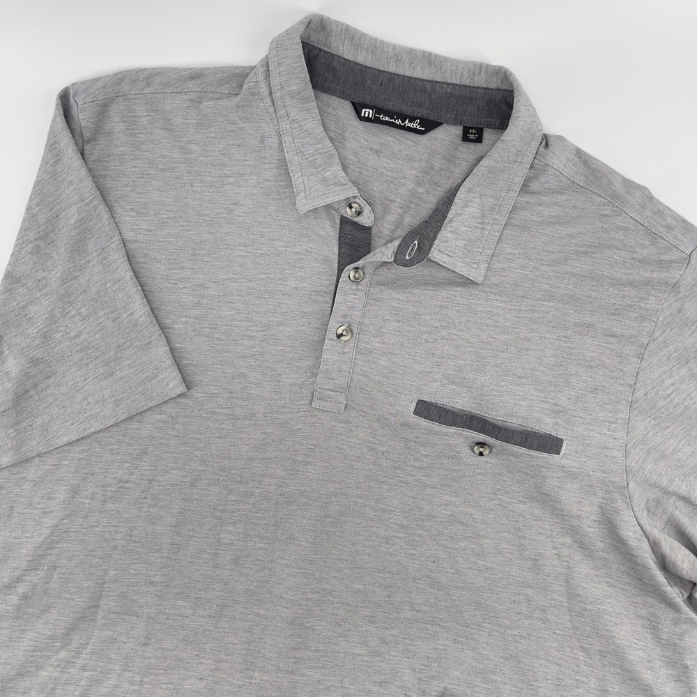 Travis Mathew Polo‎ Shirt Mens XXL Gray Golf Casual Short Sleeve Pocket